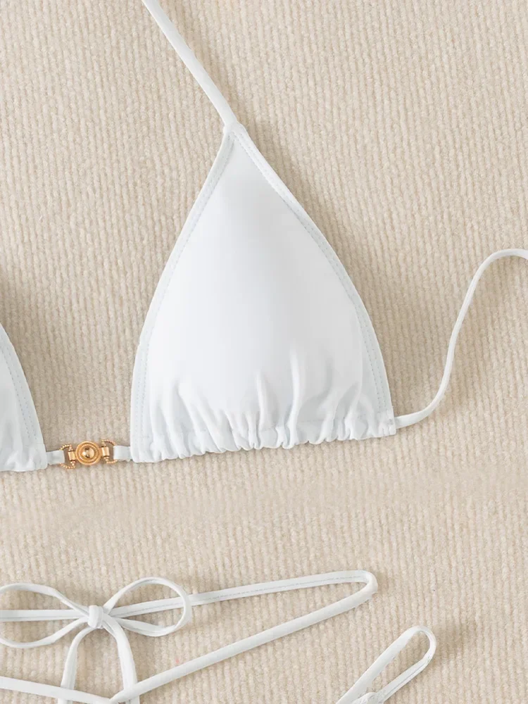 Сексуальные однотонные бикини со шнуровкой, комплект из 2 предметов, женский разделенный купальник с высокой талией, пляжный стиль, бикини, новинка 2025, летний купальник, комплект бикини