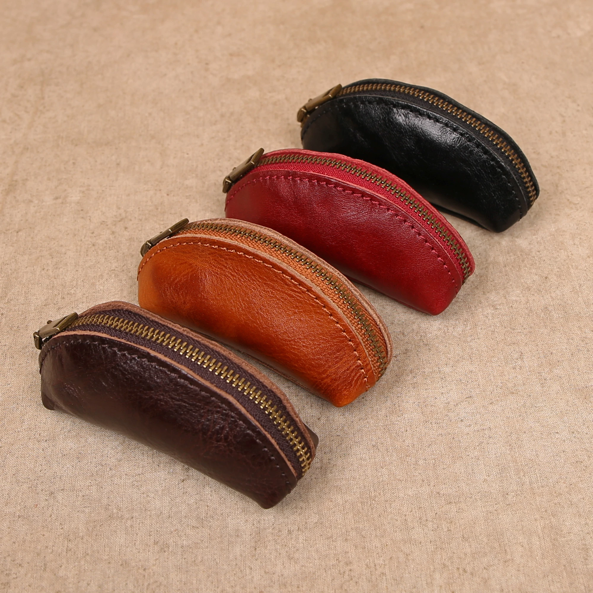 حافظة مفاتيح من الجلد الطبيعي الراقية، محفظة عملات معدنية من جلد البقر المحبب، حقيبة تخزين متينة ومقاومة للاهتراء، حافظة سماعة أذن