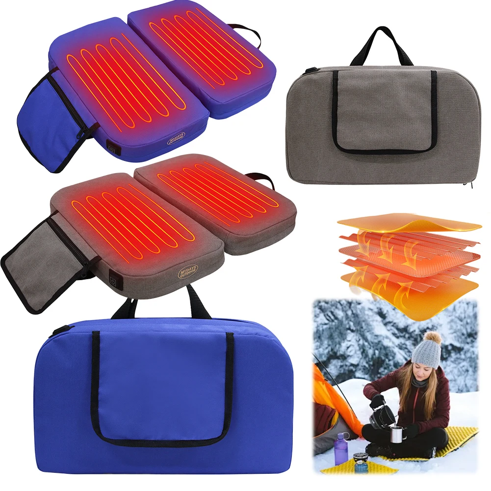 

Electric Heated Seat Cushion Outdoor Heating Pad USB Heating Seat 3 Levels Electric Mat Folding Seat Cushion for Camping Stadium