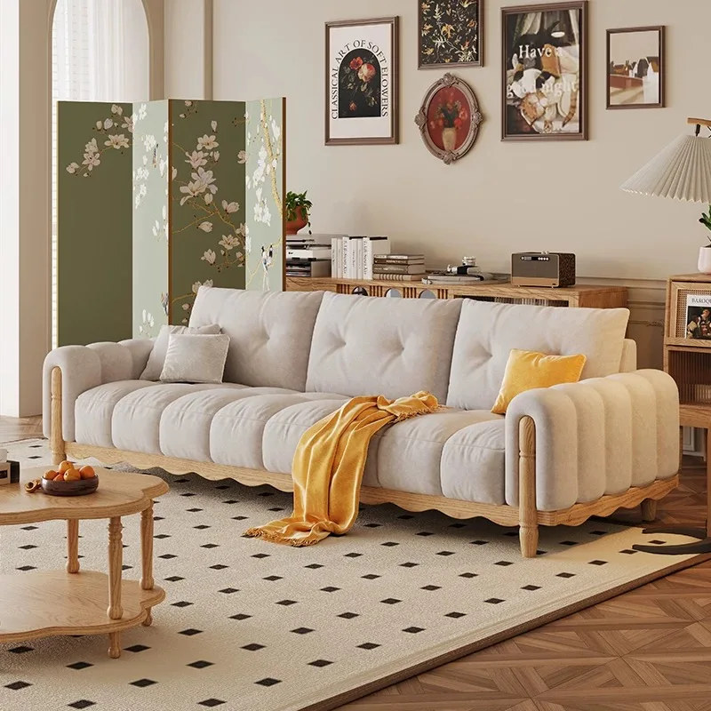 

Walnut sofa set living room retro green fabric Chinese cloud sofa light luxury new home design