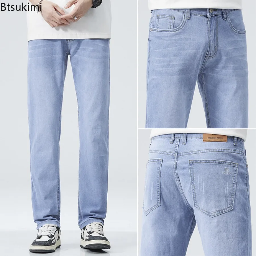 2024 New Y2K Men's Jeans Fashion Korean Style Elastic Slim Fit Straight Leg Pants Youth Casual Versatile Denim Trouser Men Pants