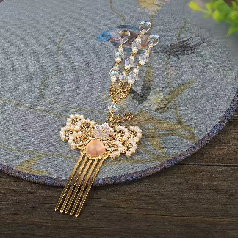 หวีผมอเนกประสงค์แบบฮันฝู, เครื่องประดับผมสีทอง, เครื่องประดับผมแบบพู่ห้อย, เครื่องประดับผมสไตล์ราชสำนักย้อนยุค, เครื่องประดับผมสไตล์โบราณประดับมุกสำหรับชุดโบราณราชวงศ์หมิง