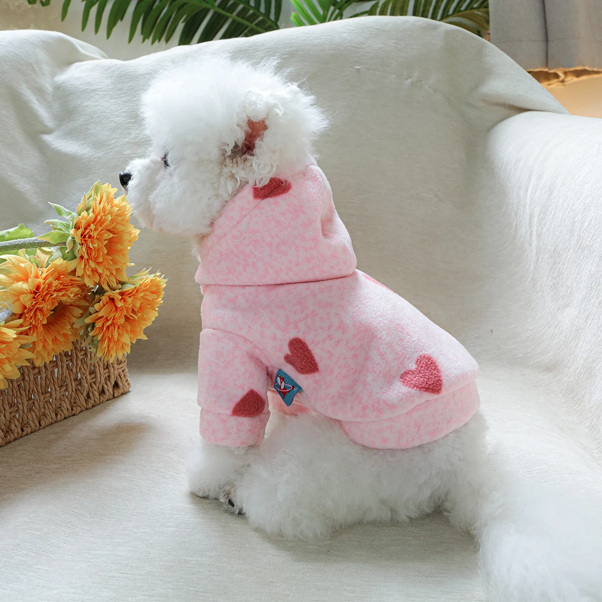 1PC Pet Clothing Cat Spring and Autumn Thin Velvet Pink Heart Sweater Hoodie Suitable for Small and Medium sized Dogs