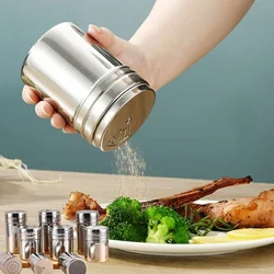 Stainless Steel Seasoning Jar Salt Sugar Shaker with Rotating Cover Condiment Spice Pepper Powder Bottle Container Kitchen Tool