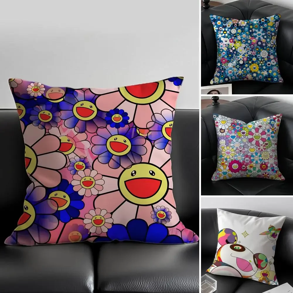 T-Takashi Murakami Style Cushion Cover Pillow Case Soft Friendly Fabric & Concealed Zipper