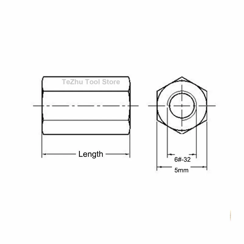 6#-32 x 5 x Length Brass Hex Male Female Standoff Pillar Stud Mount Spacer Hexagon PCB Motherboard Hollow Bolt Screw