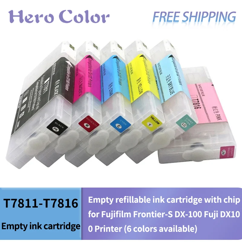 T7811-T7816 Empty Refillable ink cartridge with chips for Fujifilm Frontier-S DX-100 Fuji DX100 Printer (6 Colors available)