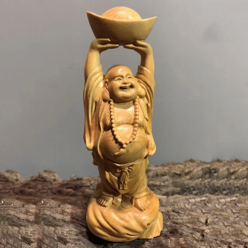 

Boxwood Craft Gold Ingot Ruyi Maitreya Statue Decoration Big Belly Maile Home Car Creative Craft Gift