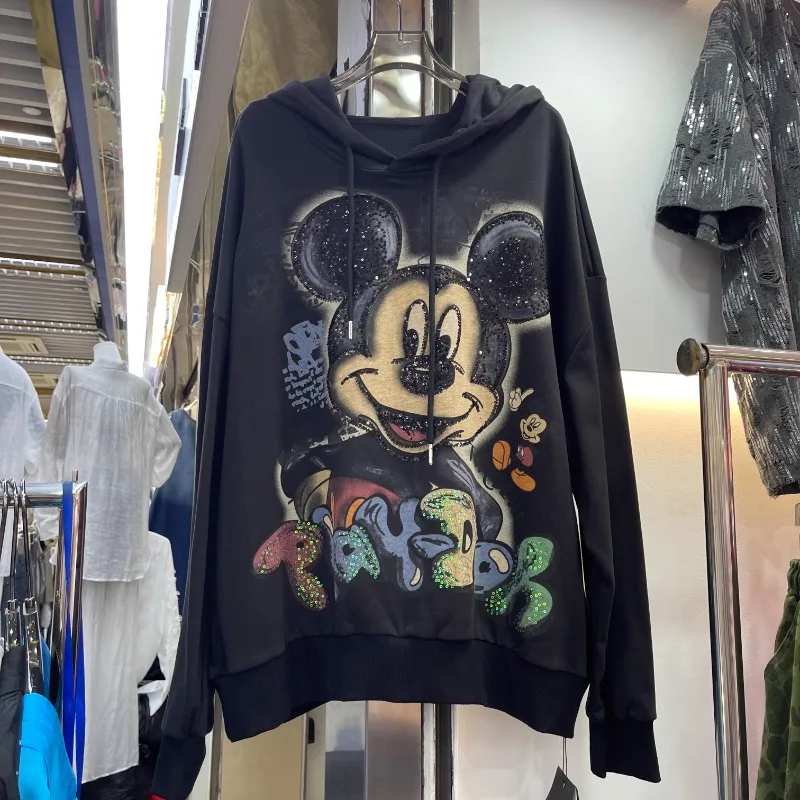 Fashion Heavy Industry Cartoon Sequins Hooded Long-sleeved Sweatshirts Loose Oversized Men's And Women's 2025 Autumn New Hoodies