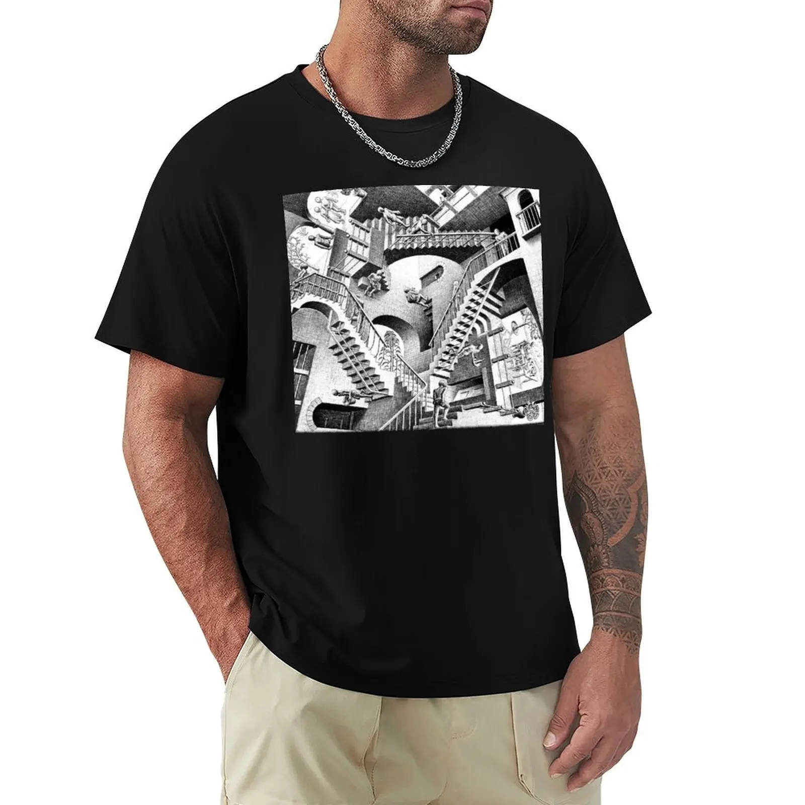 Escher Staircases T-Shirt blanks kawaii clothes Blouse new edition black t-shirts for men