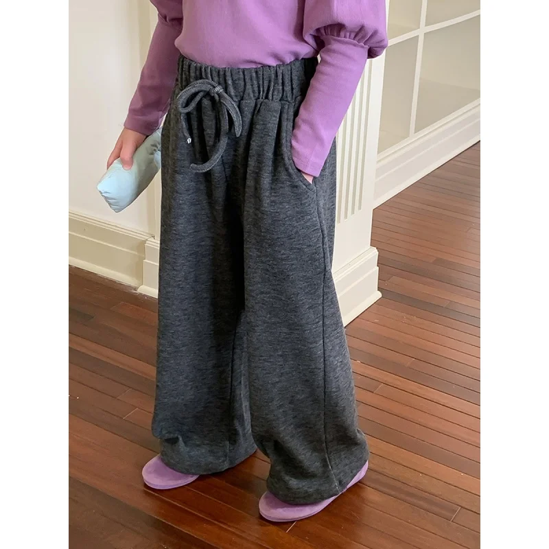 2024New Children's Clothing Girls' Casual Pants Spring and Autumn New Loose Children Western Style Wide Leg Mid-Rise Straight-Le