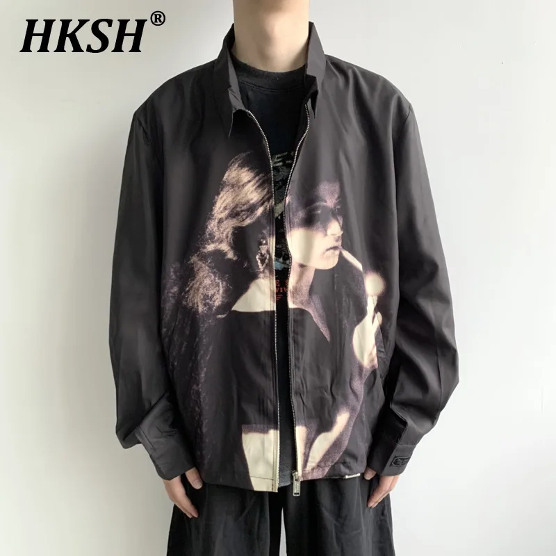 HKSH Spring Summer New Thin High Street Jackets European American Vintage Fashion Loose Retro Trend Portrait Printed Chic HK0132