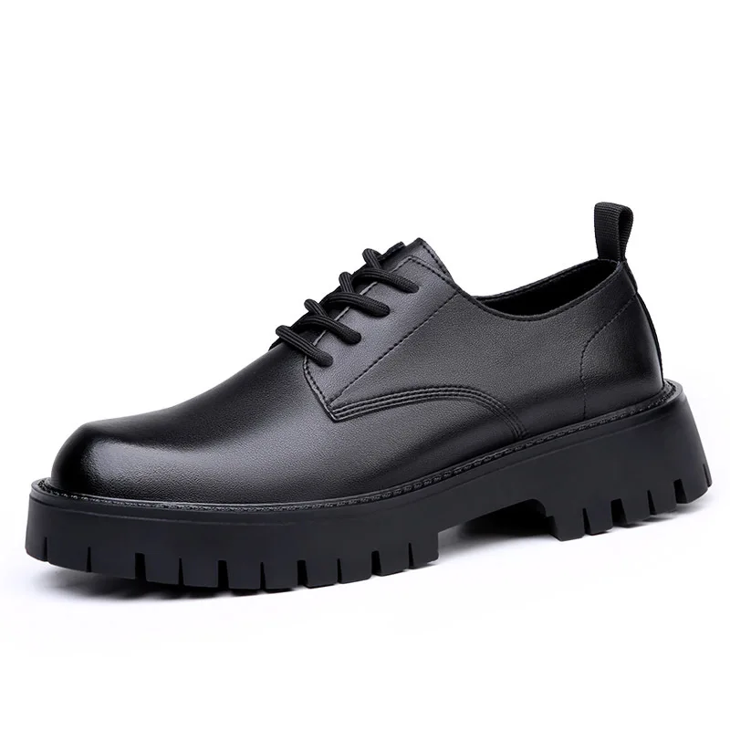 Zapatos informales de negocios para hombre, vestido formal de boda, zapatos de plataforma de cuero genuino, calzado derby con cordones, calzado transpirable para caballero