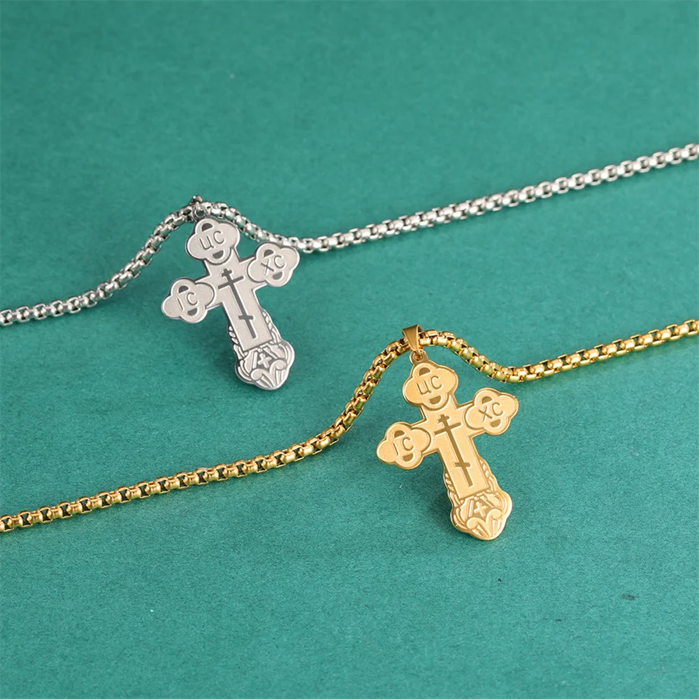 UC IC XC Punk Eastern Orthodox Cross Pendant Necklace Steel Serbian Religious Amulet Man Necklaces Christian Prayer Jewelry