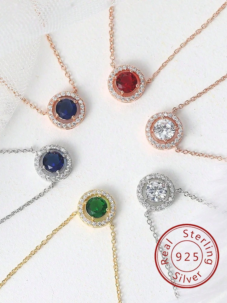 

Простое красочное круглое ожерелье из стерлингового серебра 925 пробы с цирконом для женщин, юбилейная повседневная одежда, модные ювелирные изделия высокого качества