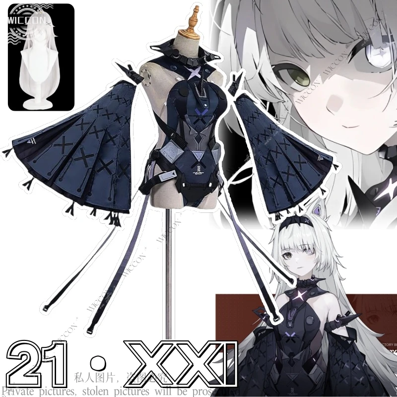 21·XXI PUNISHING: GRAY RAVEN Anime Game Interest Cosplay Woman White Wig Costume Jumpsuit Sleeve Halloween Party Accessory Props