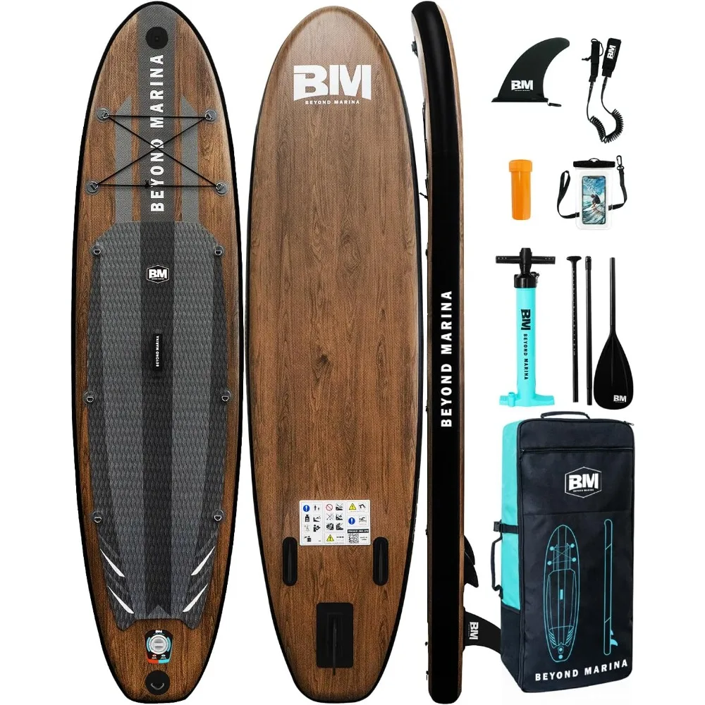 Inflatable standing paddle board, SUP paddle board, non-slip 5MM EVA deck and foam handle, camera stand, double action pump