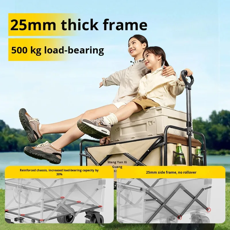 custom.Special Stainless Steel Foldable Camping Cart Large Outdoor Outing Stall Cart Hiking Folding Wagon Car