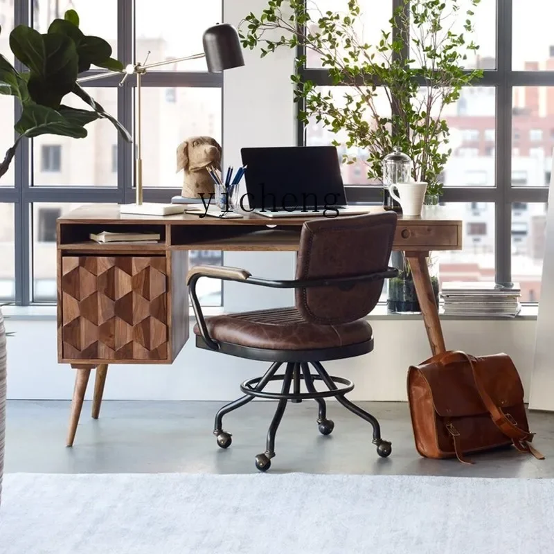 retro leather office backrest boss chair study desk chair home comfortable lifting rotating computer chair desk decoration