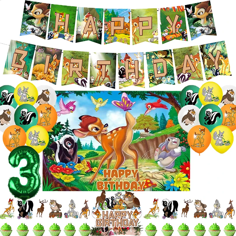 Bambi Birthday Party Decoration Balloon Backdrop Banner Cake Topper Boys Birthday Party Supplies