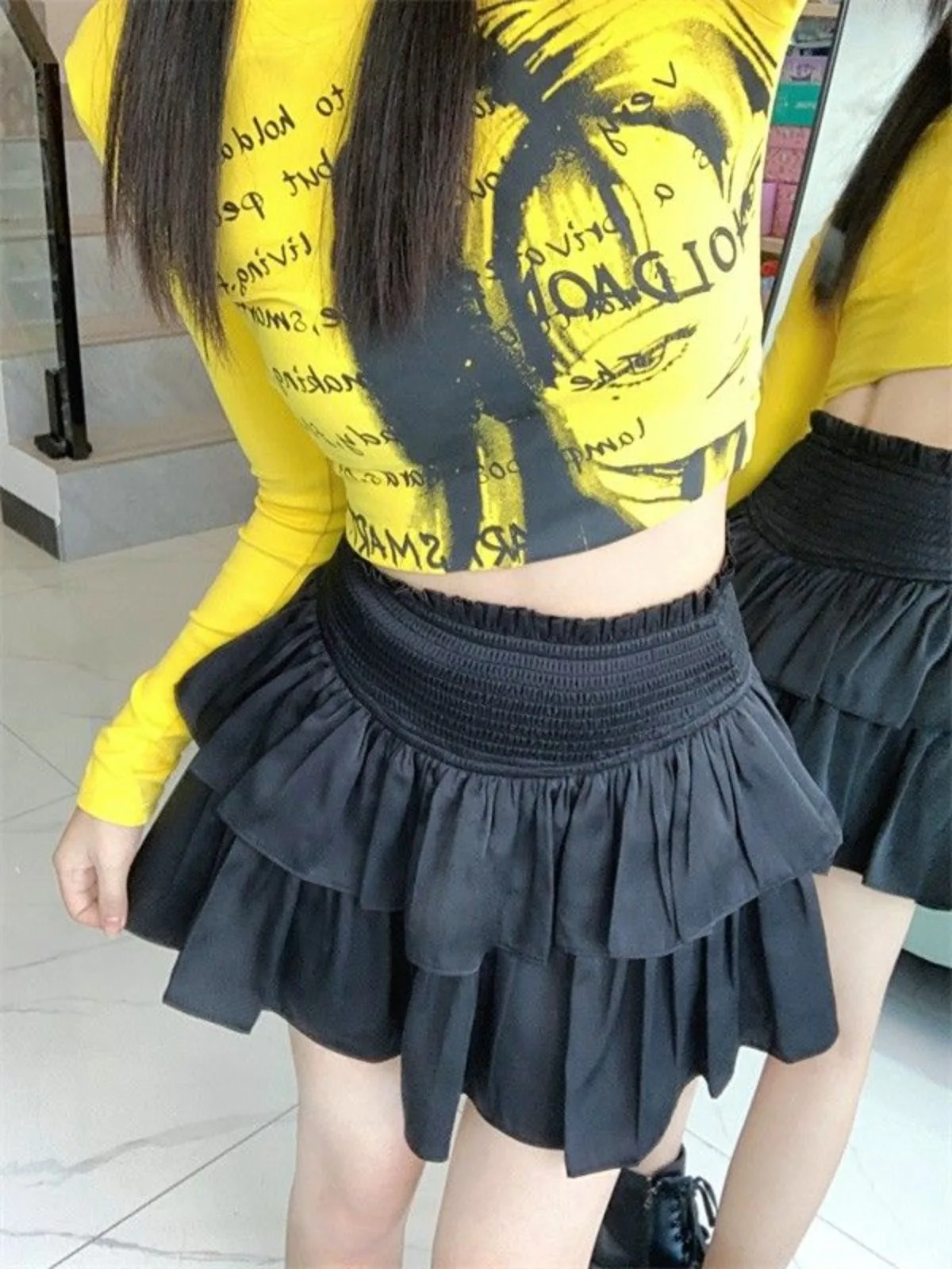 White / Black Mini Short Skirt High Waist Layered Sexy Short Skirt Daily Basic Sweet Preppy Girl Clothes Miniskirt Korean Style
