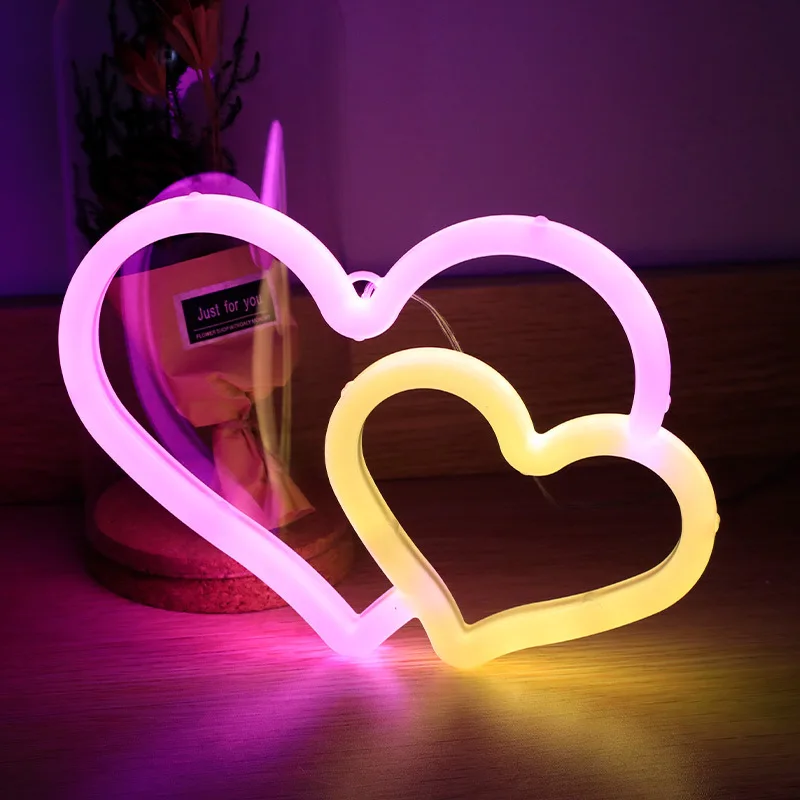 Double Love Neon Signs with Base,LED Atmosphere Light, Wall Lamp, for Birthday,Party,E-sports Room, Halloween, Christmas Decor