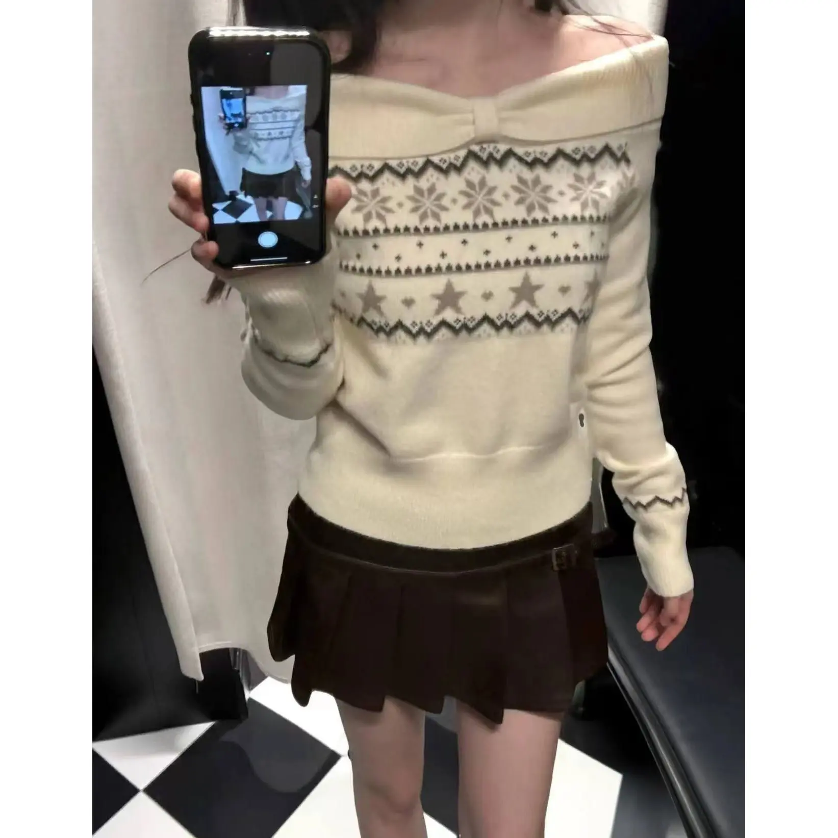 

Brandy Bm Women's Cry Island Knitwear oulder Bared Loose Long Sve Cotton Sweater College Sle Winter Faion