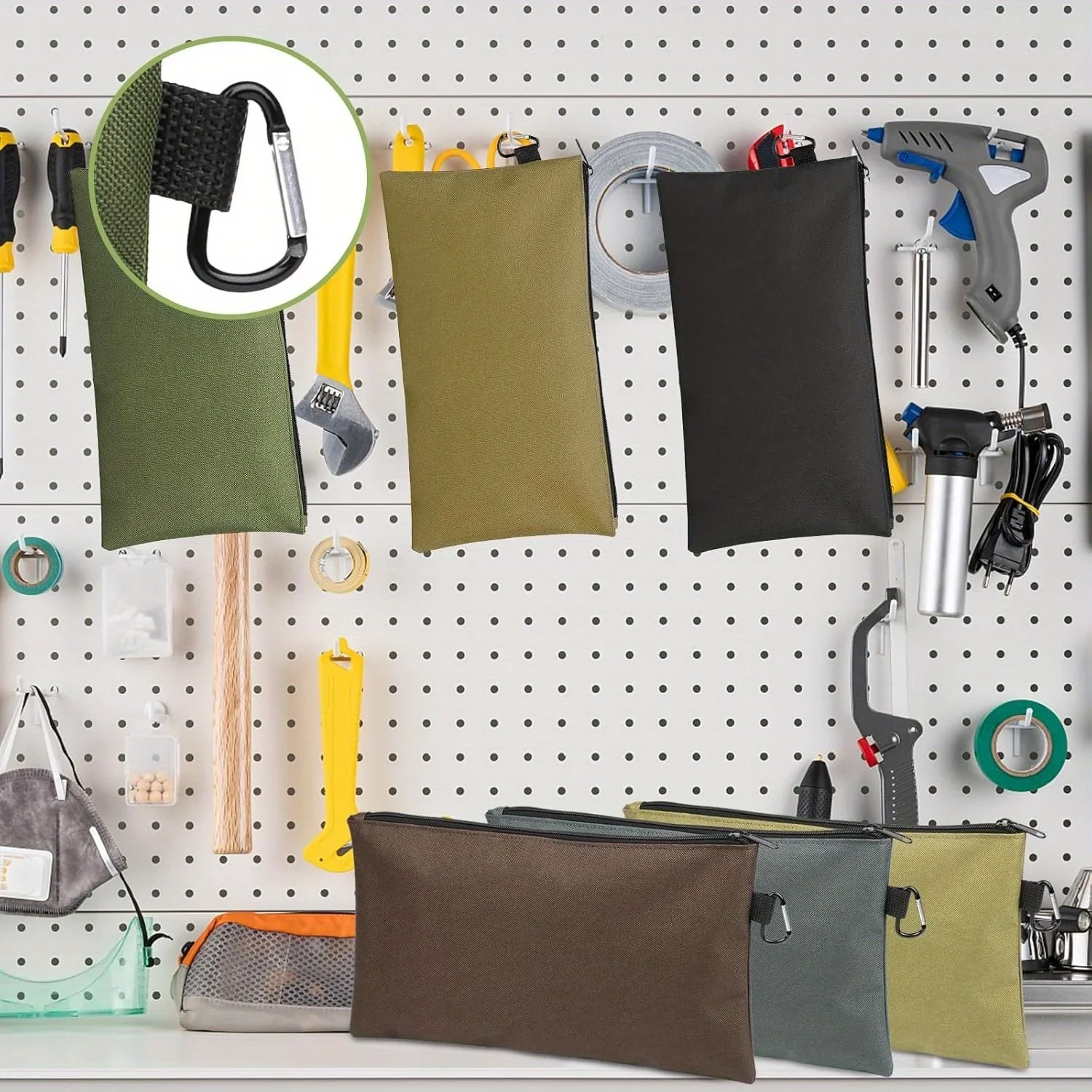 4 قطعة/المجموعة أداة حقيبة سستة الحقيبة ، فائدة متعددة الأغراض التخزين المنظم أداة الحقائب مع حلقة تسلق سحاب معدني للأدوات #6