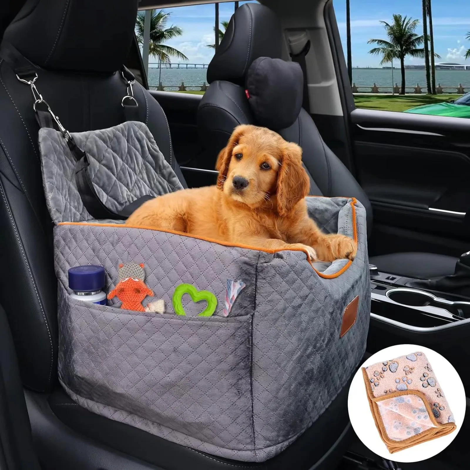 

US Memory Foam Booster Dog Car Seat with Washable Removable Cover, Elevated Pet Car Seat, Anti-Slip Sturdy Dog Booster