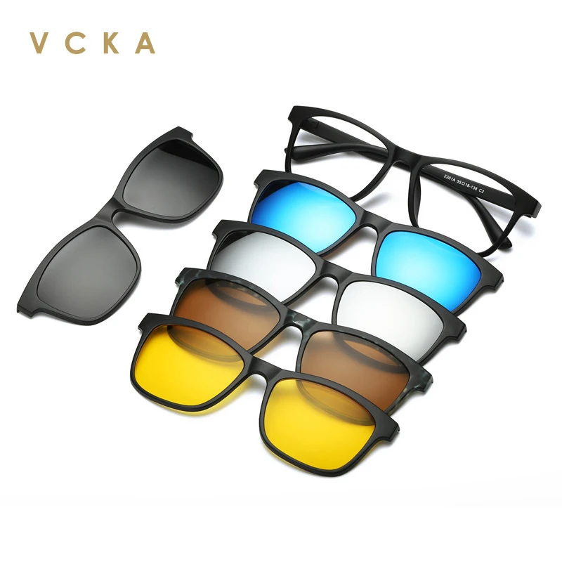 VCKA Polarized Sunglasses Men 5+1 Various Magnetic Clip-on Glasses Colorful Fashion Women Customize Myopia Hyperopia Eyewear