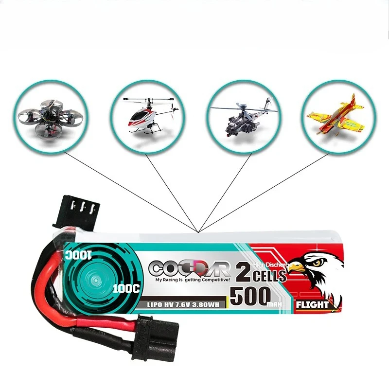 1pcs new CODDAR 500MAH 2S 7.6V 100C HV High Rate Lithium Battery Racing Drone RC Helicopter Model Aircraft DIY LIPO
