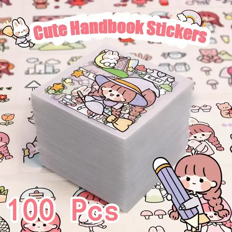 10/100Pcs Kawaii Stickers PET Pattern Cartoon Scrapbooking Cute Sticker DIY Handbook Stickers Decoration Stationery Supplies