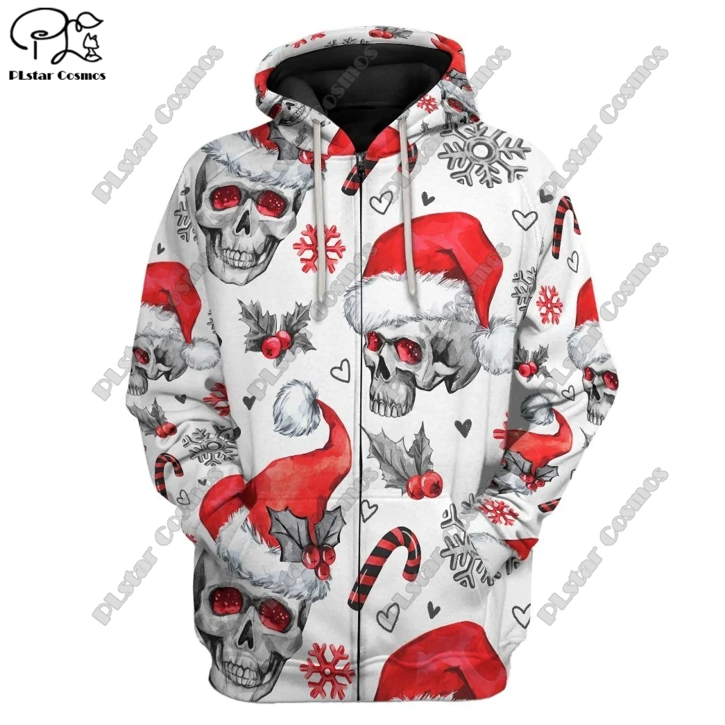 

3D printing latest Christmas theme Santa Claus skull casual unique unisex hoodie \ zipper hoodie