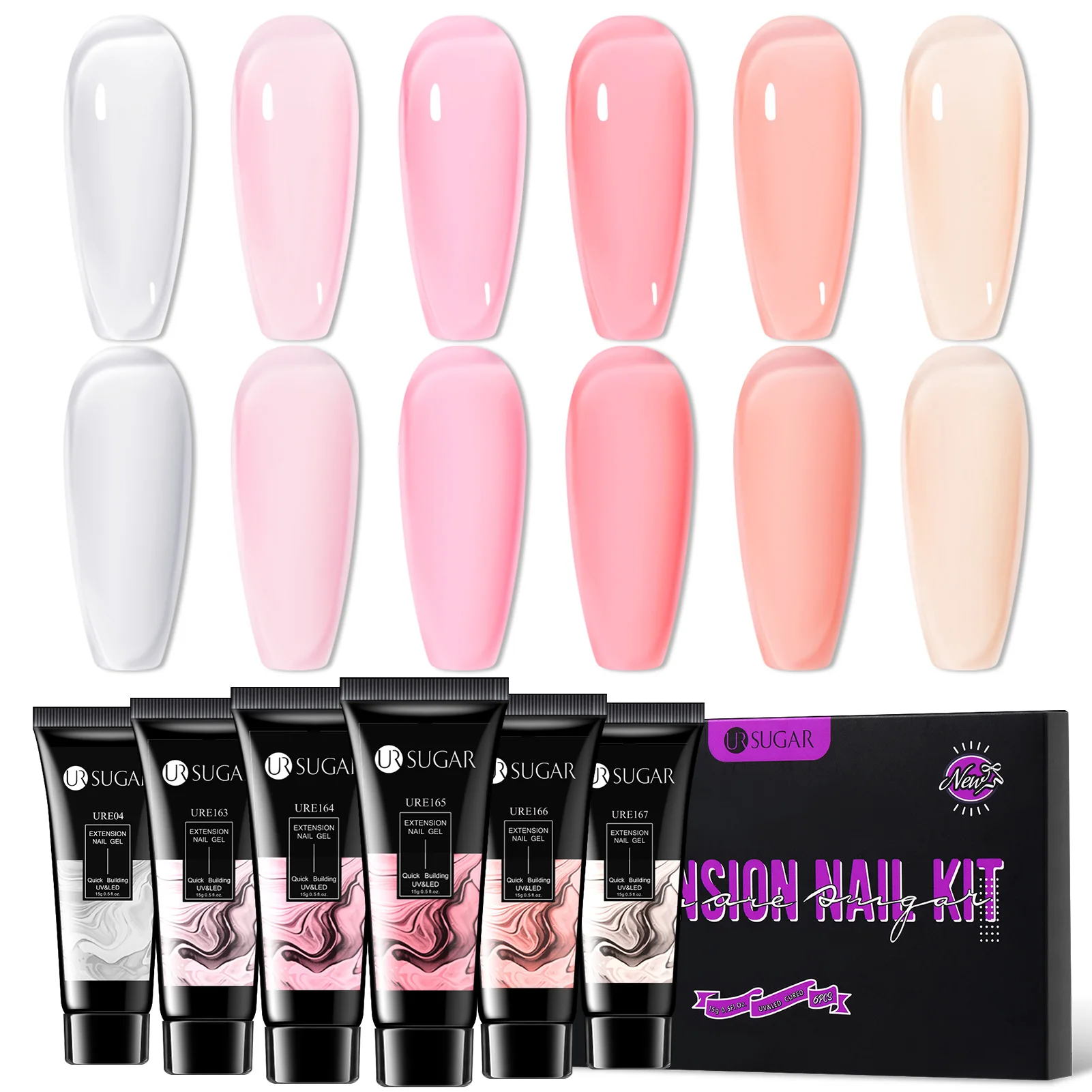 

UR SUGAR 6 Colors Neon Glowing InThe Dark Extension Gel Nail Set Summer Quick Building Nail Gel Kit Long Lasting Soak Off UV Gel