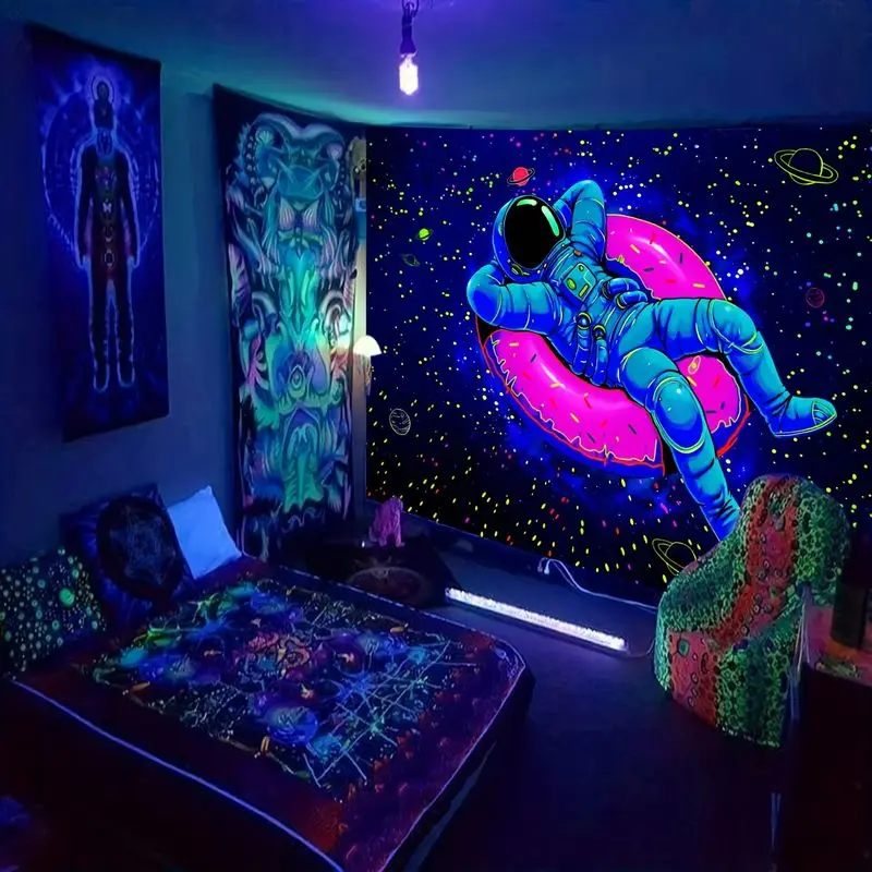 VIKAMA Donut Astronaut Starry Sky Illusion Tapestry Background Hippie Trendy Esports Room Party Room Decoration