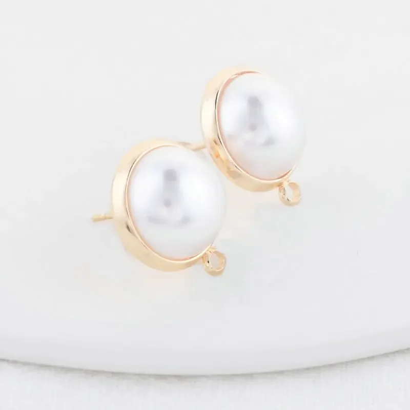10MM 12MM 14MM 14K Gold Color Plated Brass Round Stud Earrings High Quality Diy DIY Jewelry Making Finding Accessories