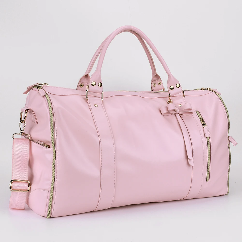 

Travel Garment Bag Carry Garment Bag Large Capacity PU Leather Duffle Bag Multi-pockets Luggage Bag Foldable for Men Women