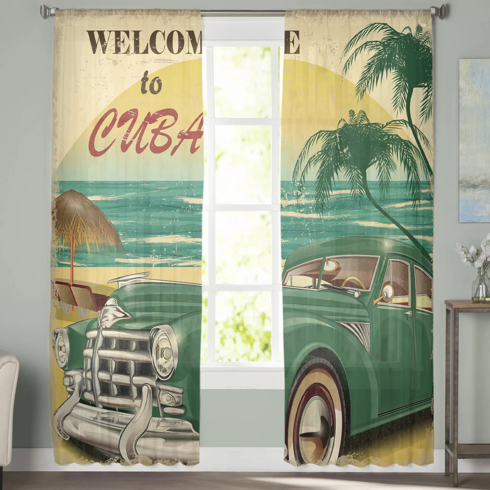 Welcome To Cuba Sheer Curtain for Living Room Bedroom Voile Drape Kitchen Window Tulle Curtains Home Essentials