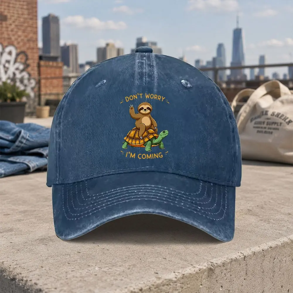 Retro Casual Sloth Riding Turtle Washed Baseball Cap Fishing Cowboy Sun Hats Hip Hop Mens Snapback Cap