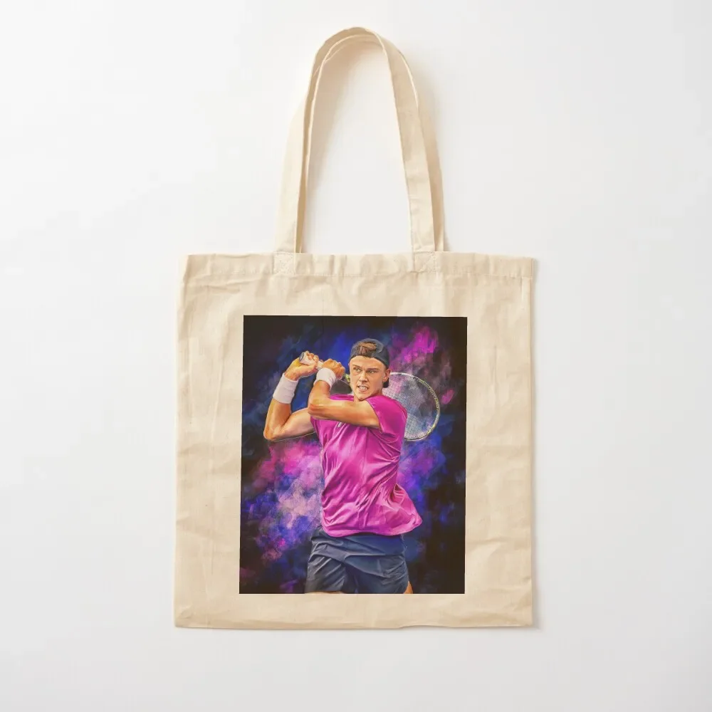 Holger Rune plays backhand. 2023. Digital artwork print wall poster. Tennis fan art gift. Tote Bag women bag Tote Bag