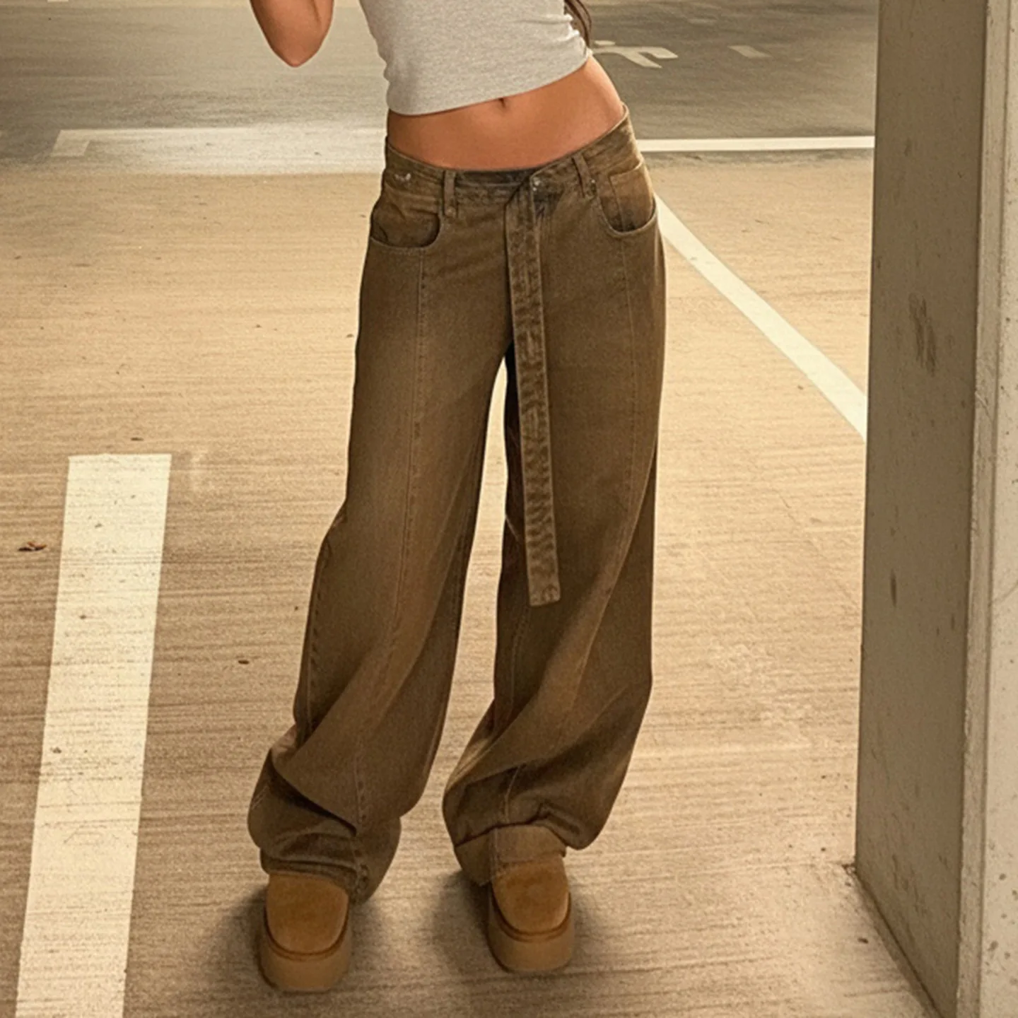 

Y2K Retro Jeans Straw Low Waist Loose Street Style Casual for American Women