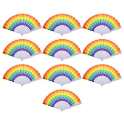 10 Pcs Handheld Rainbow Folding Fans Handheld Miss Fans Handhelds Dancing Cloth Creative Stage Performance