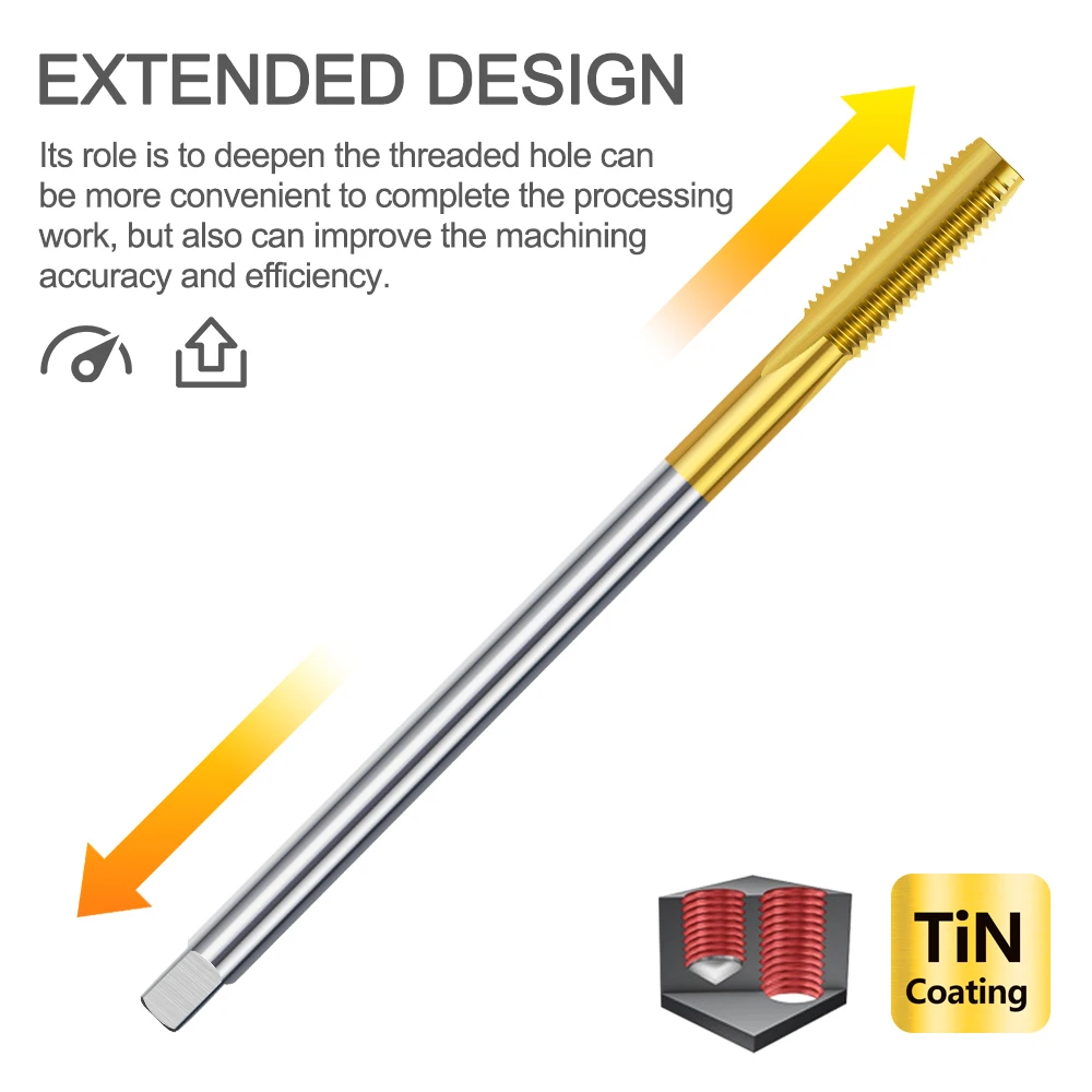 Machine Thread Tap 90-150 Long Shank Metric Plug Tap M2-M12 HSS Straight Flute Screw Taps For Metalworking Threading Tools