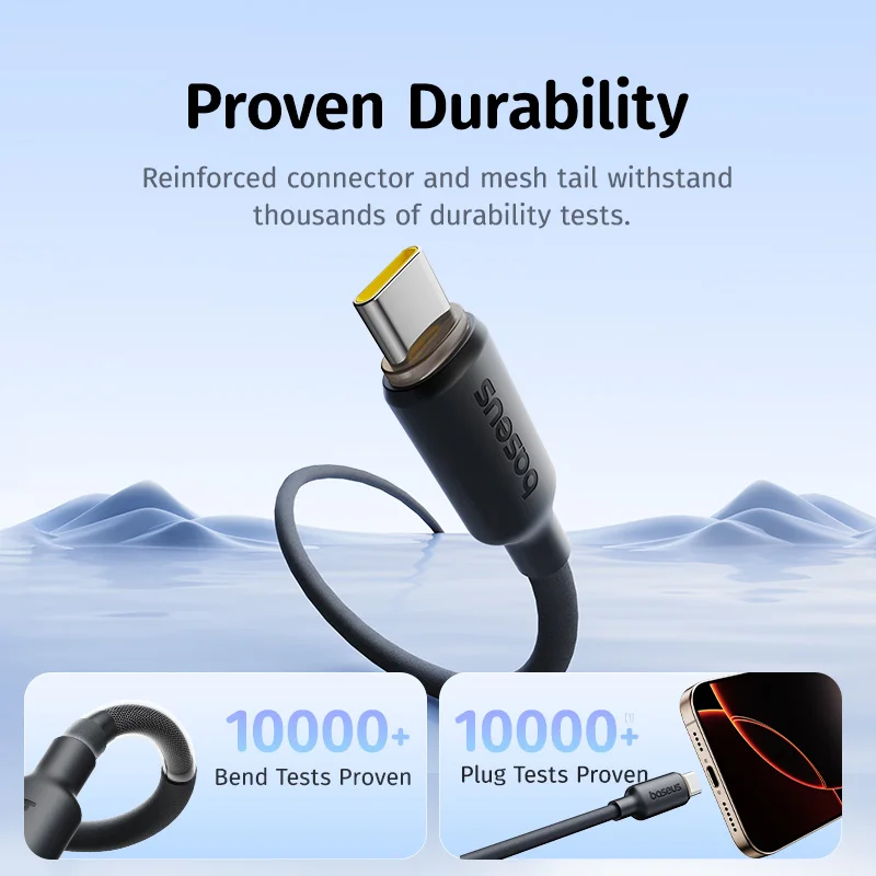 Baseus Piankowy silikonowy kabel USB C do iPhone'a 16 15 Samoorganizujący się kabel 100W typu C do Macbooka Samsung Xiaomi Szybkie ładowanie — zdjęcie produktu 3