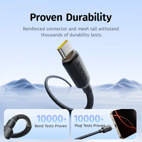 Baseus вспененный силиконовый кабель USB C для iPhone 16 15 Самоорганирующийся кабель типа C 100 Вт для Macbook Samsung Xiaomi Быстрая зарядка