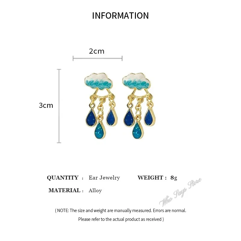 2024 Original Cute Cloud Blue Rain Drop Dangle Earrings for Women Sweet White Glaze Charming Summer Jewelry Gifts