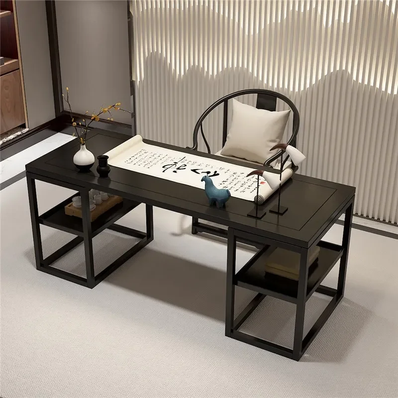 Nordic Simple Solid Wood Desk Modern Chinese Kung Fu Tea Table Long Calligraphy Table Light Luxury Wrought Iron Pine Tea