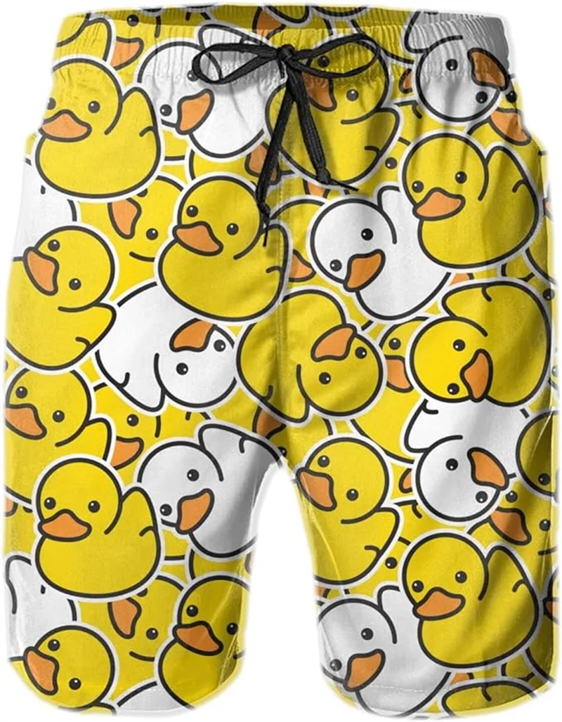 Short de plage imprimé en 3D pour hommes, motif animal mignon, canard en caoutchouc jaune, streetwear drôle, maillot de bain, pantalon de planche pour enfants, mode d'été