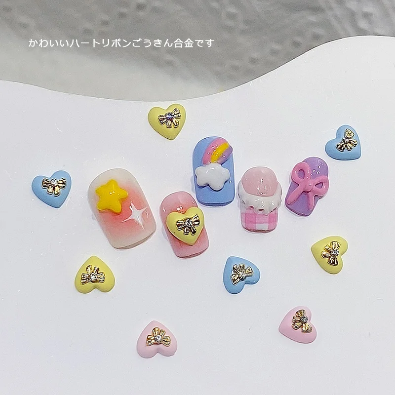 

TSZS 10Pcs/Lot Janpan Heart Nail Charms Ins Colorful Gold Silver Love Shape Nail Elegance Decoration Nail Accessories