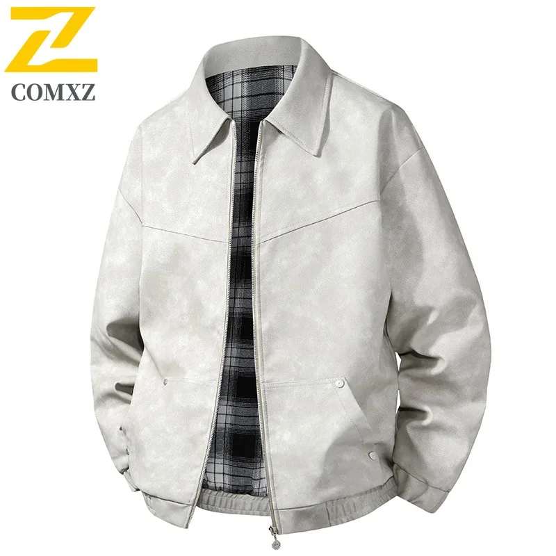 

COMXZ Premium American Style Men Leather Jacket Light Motorcycle Coat Everyday Wear Cozy Wear Resistant Autumn Men Outerwear